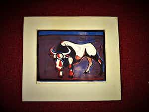 Niet of onleesbaar gesigneerd - Krachtige - omstreeks 1950 - Linosnede "de Stier" - gesigneerd verkocht voor € 10!