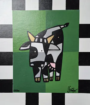 Jacqueline Schäfer - Cow Green op linnen - 99 ex. kopen? Bied vanaf 59!