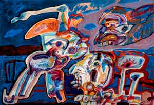 Lucebert - gemengde techniek op papier - 1973 (groot!) verkocht voor € 5500!