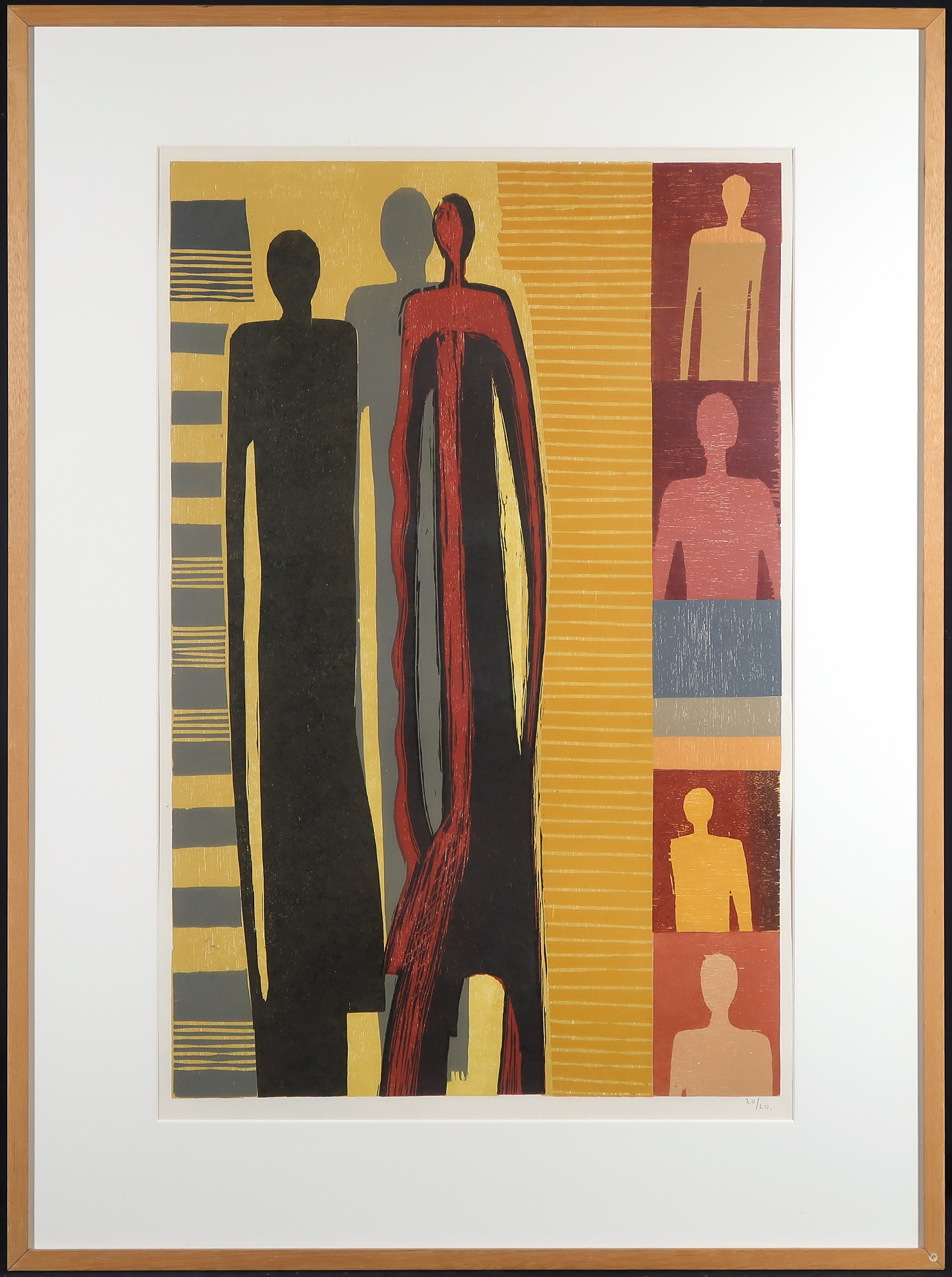 Niet of onleesbaar gesigneerd - Houtsnede, Compositie met figuren - Ingelijst verkocht voor € 1!