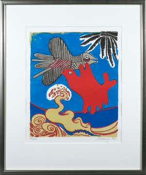 Corneille - Litho, L'oiseau et la mer - Ingelijst verkocht voor € 200!