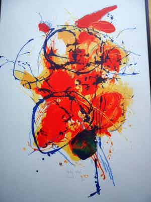 Arty Grimm - Zeefdruk, Abstracte compositie - Ingelijst verkocht voor € 50!