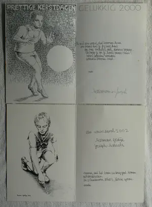 Herman Gordijn - 19 Nieuwjaarskaarten (1975-2017) met gedicht M. Vasalis ; 6x handgesigneerd kopen? Bied vanaf 1!