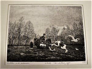 Wim van der Meij - Mooie Ets - kleine oplage (25) - "trekker met meeuwen" - gesigneerd kopen? Bied vanaf 29!