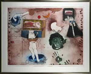 Michel van Overbeeke - Kleurenets met bladgoud, Story I - Ingelijst (Zeer groot) verkocht voor € 180!