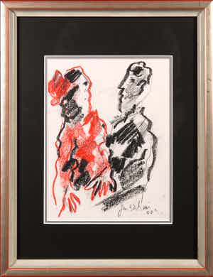 Jan Sierhuis - Pastelkrijt en potlood, Compositie met twee figuren verkocht voor € 1!