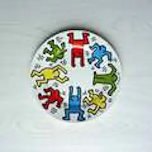 Keith Haring - Servies: 2 platte borden, 2 koffiekopjes en 1 espressokopje kopen? Bied vanaf 90!