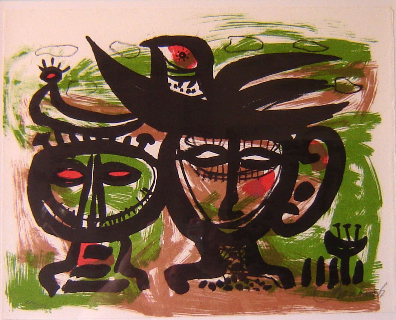 Anton Rooskens - z.t. - twee hoofden met vogel verkocht voor € 275!