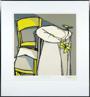 Fon Klement - Boardsnede, Les fleurs jaunes - Ingelijst verkocht voor € 80!