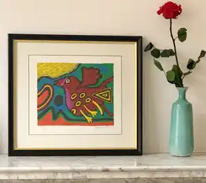 Corneille - Gesigneerde litho : Veelkleurige vogel - ingelijst verkocht voor € 300!