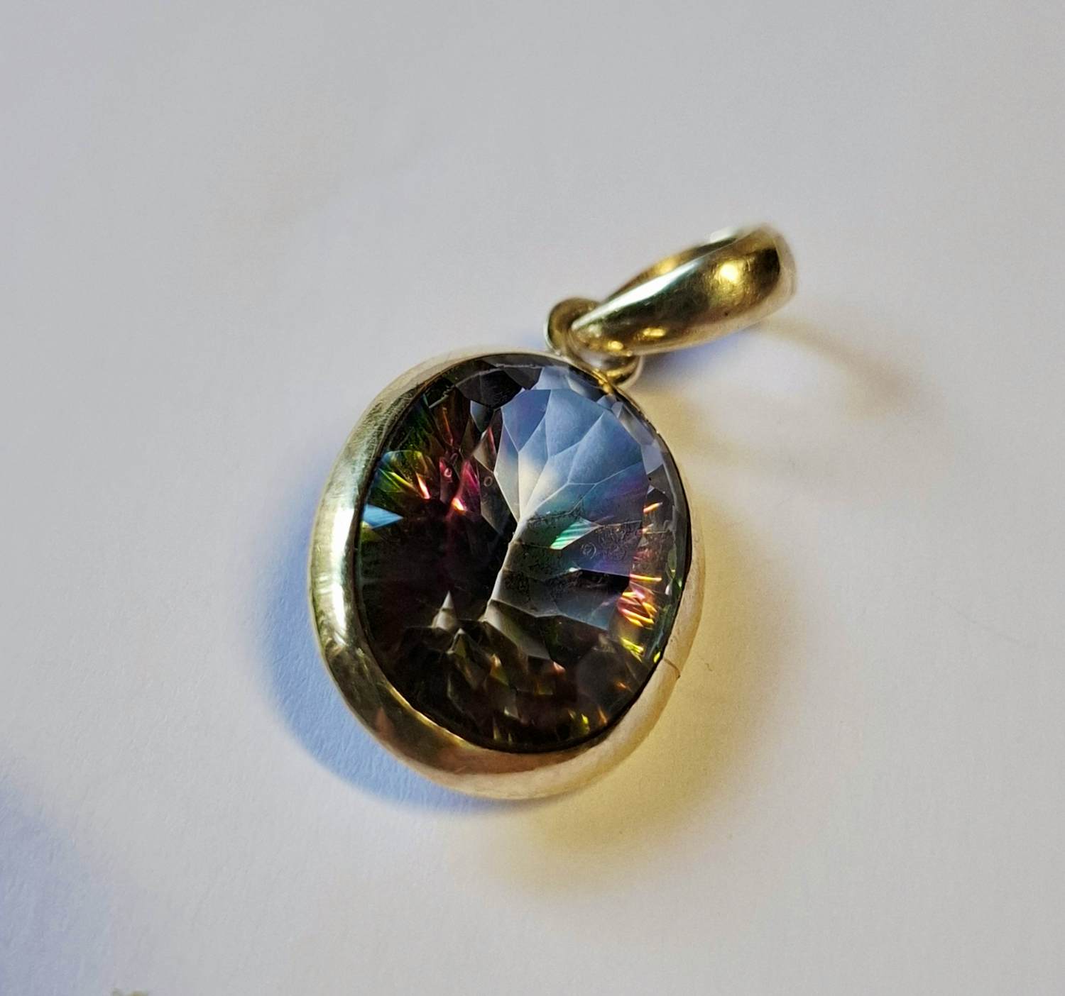 Nieuw Handgemaakte ovale mystic topaas sterlingzilveren hanger kopen? Bied vanaf 30!