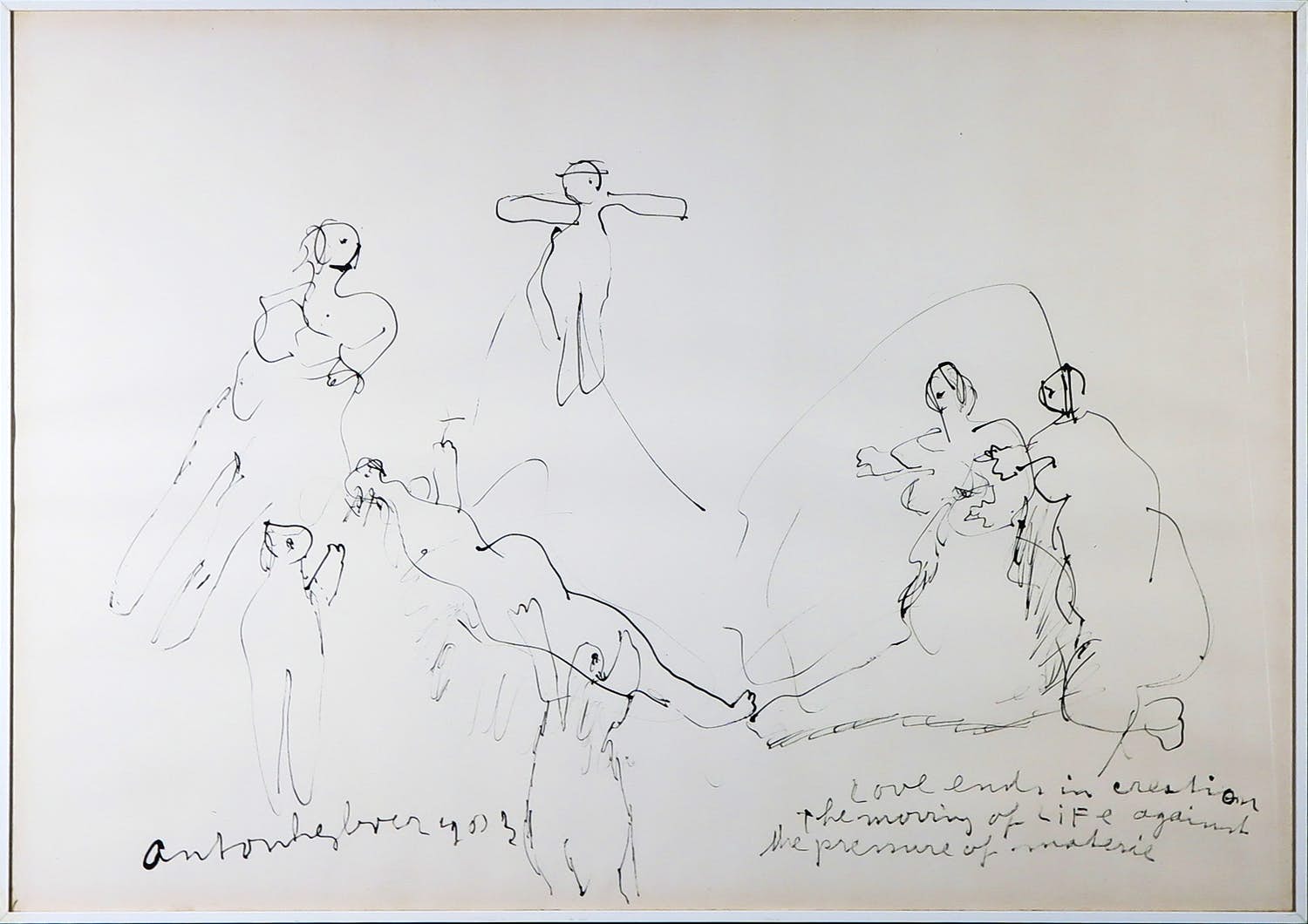 Anton Heyboer - Inkttekening, Love ends in creation (...) - Ingelijst kopen? Bied vanaf 150!