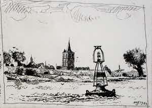 Herman Berserik - Ingelijste ets: boei - 1989 verkocht voor € 125!