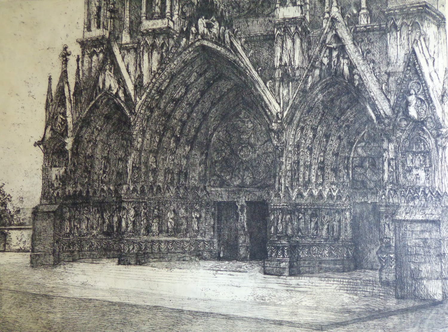 Willem van Leusden - KATHEDRAAL VAN REIMS / ZW-W ETS / 58x76cm / SIG / 1913 kopen? Bied vanaf 20!