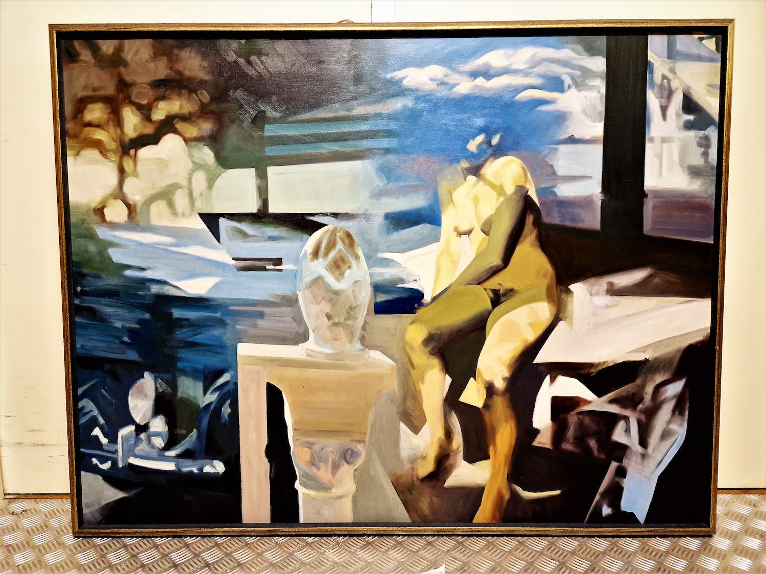 Calin Beloescu - Roemeens magisch Realist - GROOT olieverf "Mediterana" - gesigneerd verkocht voor € 1!