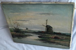 Clemens Wolters - Olieverf op doek, Molens in een Hollands landschap – ca 1915 kopen? Bied vanaf 35!