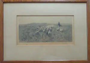 Anton Mauve (sr.) - HERDER MET KUDDE SCHAPEN / ZW-W GRAVURE / 39x54cm / KADER / CAREL LODEWIJK DAKE kopen? Bied vanaf 45!