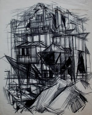 Hans Vleugels - Krijttekening: Gevel van een gebouw - 1961 kopen? Bied vanaf 49!