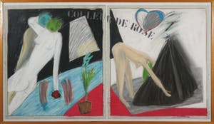 Coos Dieters - Pastelkrijt op papier, Couleur de rose - Ingelijst (Groot) kopen? Bied vanaf 50!