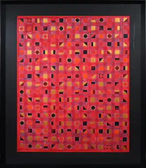 AcheterPim Lenos - Gouache, Geometrische compositie - Ingelijst (Groot)? Enchérissez de 250!