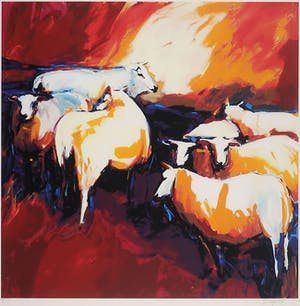 Gerda Elfring - Zeefdruk, Schapen - Ingelijst kopen? Bied vanaf 35!