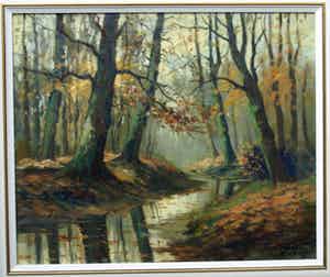 Piet Bouter - Olieverf op doek , “Boschgezicht” - ingelijst –ca 1940 verkocht voor € 1!