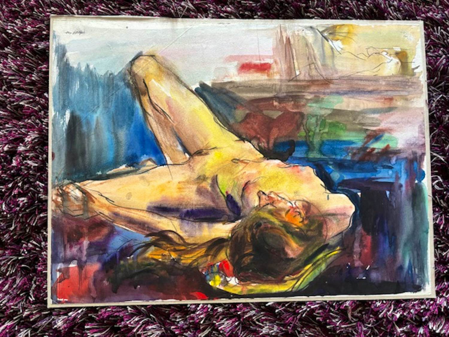 Bob ten Hoope - liggend naakt - opgeplakte aquarel kopen? Bied vanaf 75!