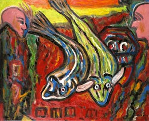 Pieter Haan - Acryl op doek, Vissen kopen? Bied vanaf 50!