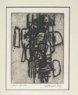 AcheterCorneille - Abstracte compositie, zeldzame ets, 1961, 60 exemplaren.? Enchérissez de 800!