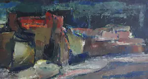 Willy Rams - Kleurrijk abstract landschap kopen? Bied vanaf 75!