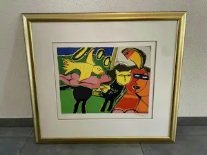 Corneille - Zeefdruk EAIX/XL - Vrouw met vogel - Ingelijst kopen? Bied vanaf 200!