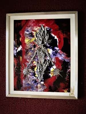 Niet of onleesbaar gesigneerd - Intrigerende gemengde Techniek - Tin op Foto - Sun-God - gesigneerd verkocht voor € 1!