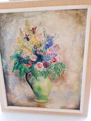 Lydia Radda - Vase vert aux fleurs verkocht voor € 100!