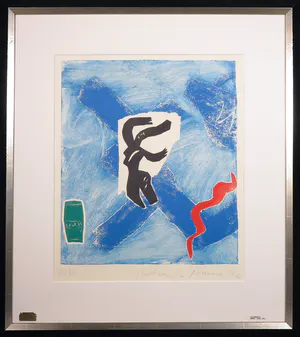 Natascha Mann - Kleurenets, Abstracte figuren in blauw - Ingelijst kopen? Bied vanaf 1!
