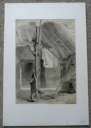 Jan Hendrik van Grootvelt - Aquarel: Boerenschuur - 1845 kopen? Bied vanaf 75!