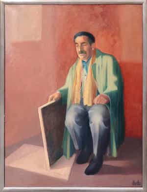 Dora van der Veen - Olieverf op doek, De collectioneur Tjalles - Ingelijst verkocht voor € 200!