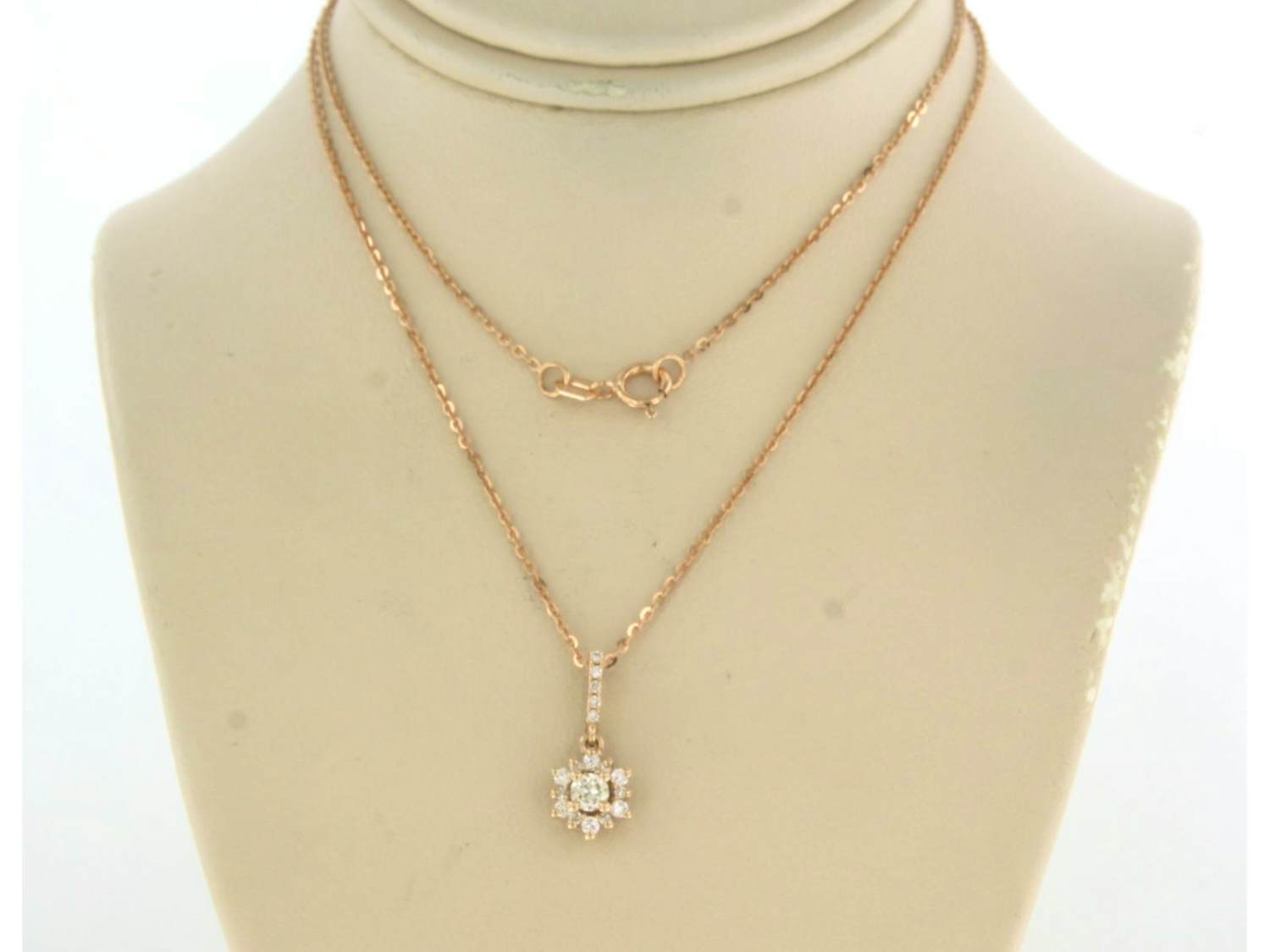 Acheter14k rosé gouden collier en hanger met briljant geslepen diamanten tot. 0.26ct? Enchérissez de 375!
