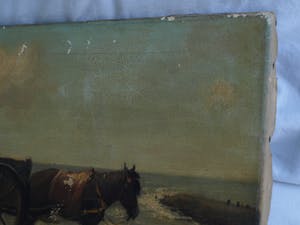 Joop Mertens - Olieverf op doek , Visser met paard en wagen – gesigneerd kopen? Bied vanaf 1!