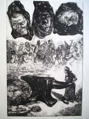 Diane Victor - Ets "Hammering the anvil" verkocht voor € 50!