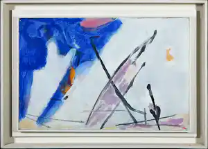 Klaas Boonstra - Olieverf op board, Abstracte voorstelling met blauw en paars - Ingelijst verkauft für € 100!