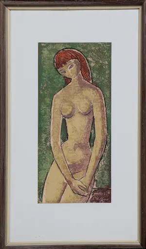 Theo  l' Herminez - Ingelijste monotype: vrouwelijk naakt - 1957 (uniek werk, 1 afdruk) kopen? Bied vanaf 225!