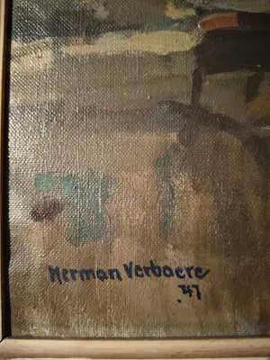 Herman Verbaere - Water met schip en dorpsgezicht kopen? Bied vanaf 150!