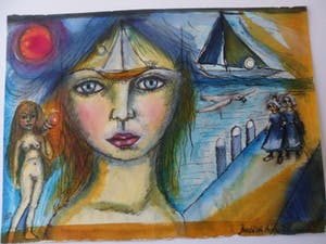 Judith Boer - Aquarel. Titel, "het land van de zee". kopen? Bied vanaf 35!