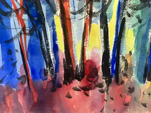 Andre van der Vossen - Bomenrij - expressionistisch kleurrijk werk kopen? Bied vanaf 195!