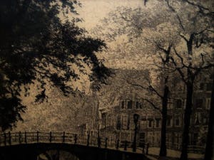 Maarten Langbroek - Prachtige Ets "Rustige ochtend op de Reguliersgracht Amsterdam" gesigneerd kopen? Bied vanaf 10!