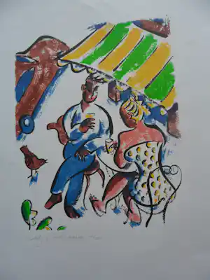 Eddy Varekamp - Litho, Lekker op het terras. verkauft für € 35!