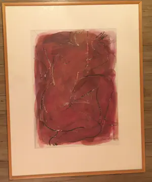 Margarita Nicolaas - De Danseres - naakte gehurkte vrouw in rood kopen? Bied vanaf 250!