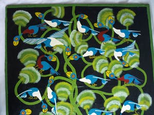 Niet of onleesbaar gesigneerd - Acrylverf op doek , “Vogels in de Boom” – 77 x 64 cm kopen? Bied vanaf 1!