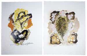 Bert Braam - Gemengde techniek op papier, Lot van twee abstracte composities verkocht voor € 1!