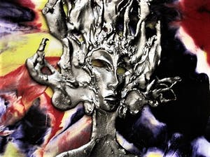 Niet of onleesbaar gesigneerd - Intrigerende gemengde Techniek - Tin op Foto - Sun-God - gesigneerd kopen? Bied vanaf 1!